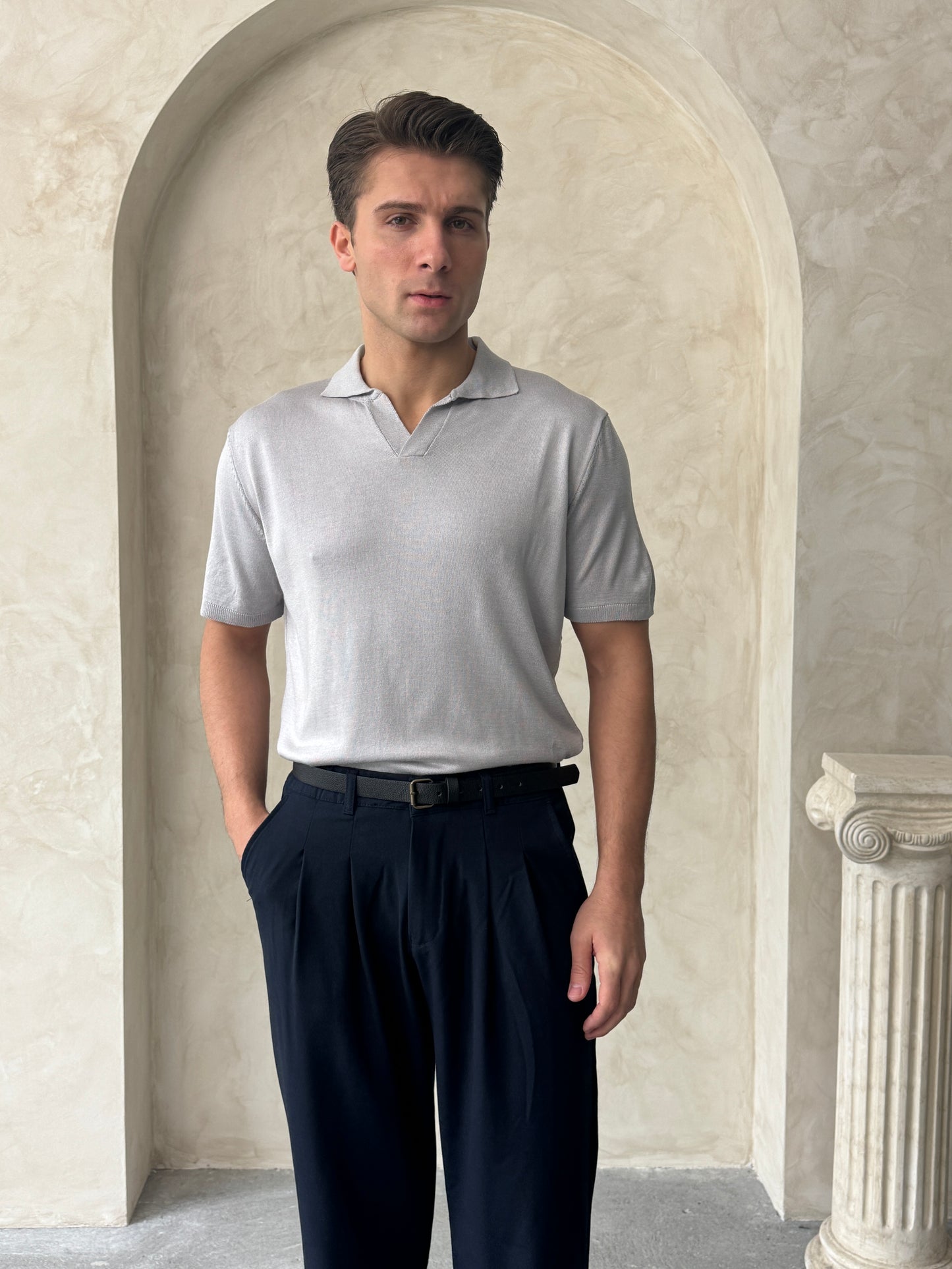 Old Money Basic V Yaka Örme T-Shirt BM3221 - Bymesman