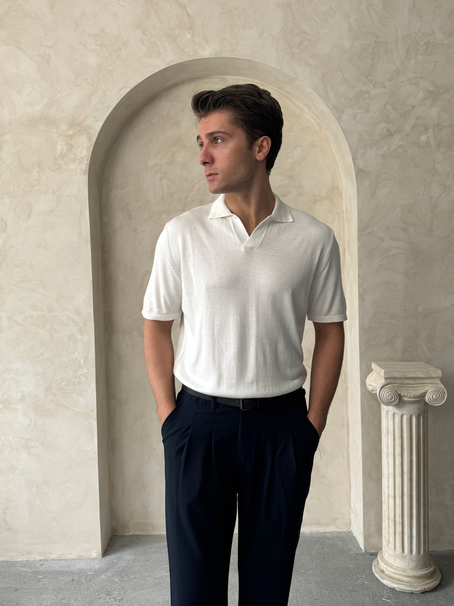 Old Money Basic V Yaka Örme T-Shirt BM3221 - Bymesman