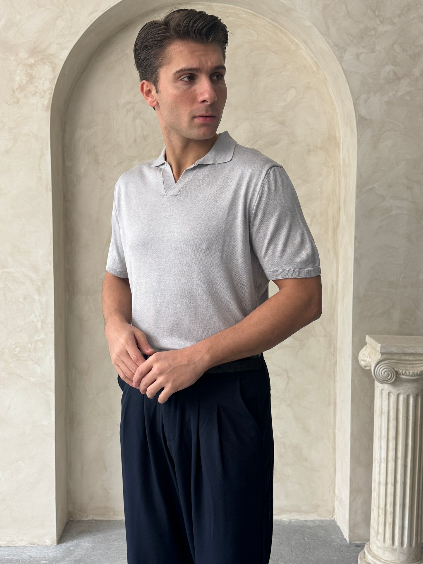 Old Money Basic V Yaka Örme T-Shirt BM3221 - Bymesman