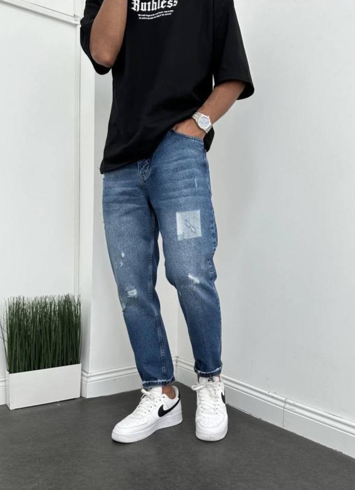 Mavi Desenli Boyfriend Pantolon BM-4167 - Bymesman