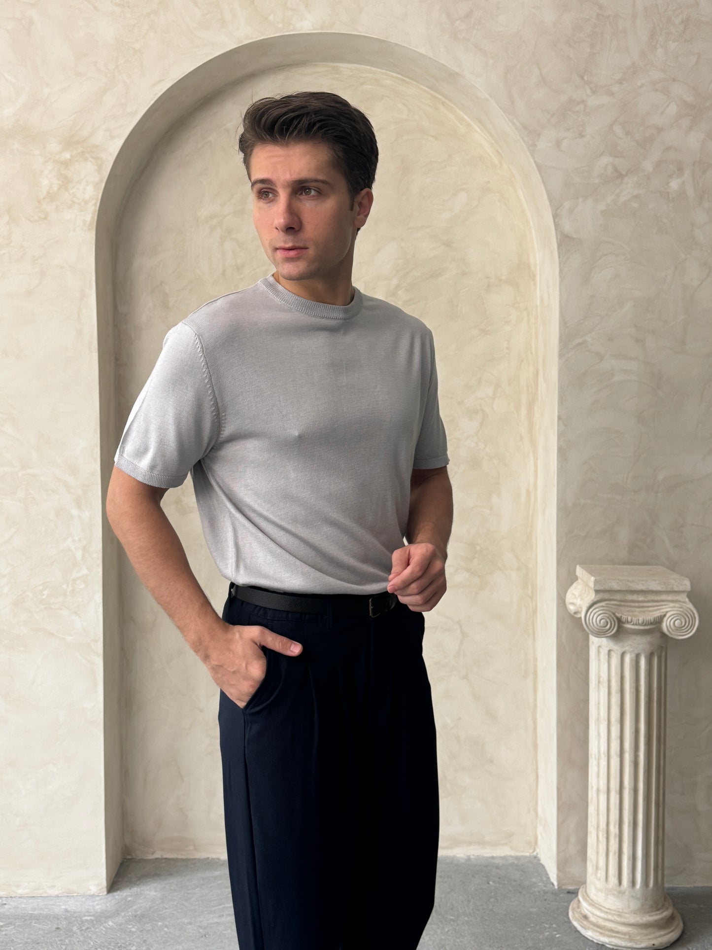 Old Money Basic Bisiklet Yaka Örme T-Shirt BM2861 - Bymesman