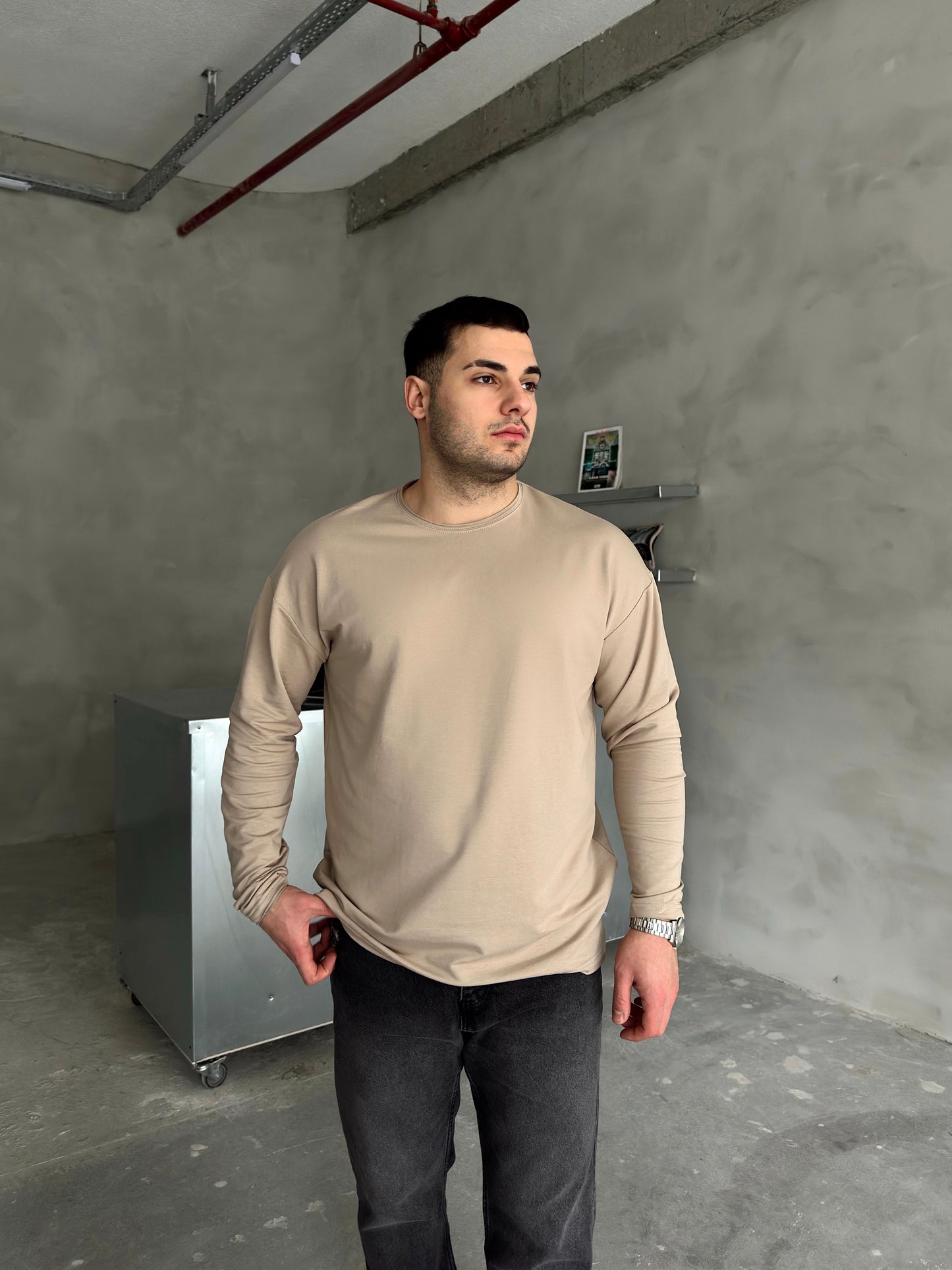 Krem Basic Sweatshirt BM-6401 - Bymesman