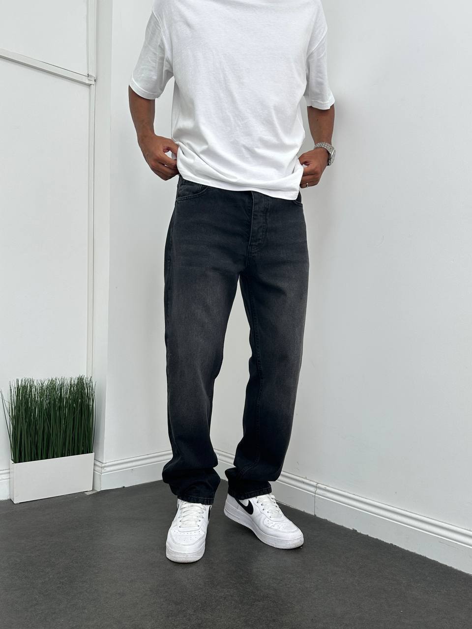 Siyah Eskitme Baggy Pantolon BM-6160 - Bymesman