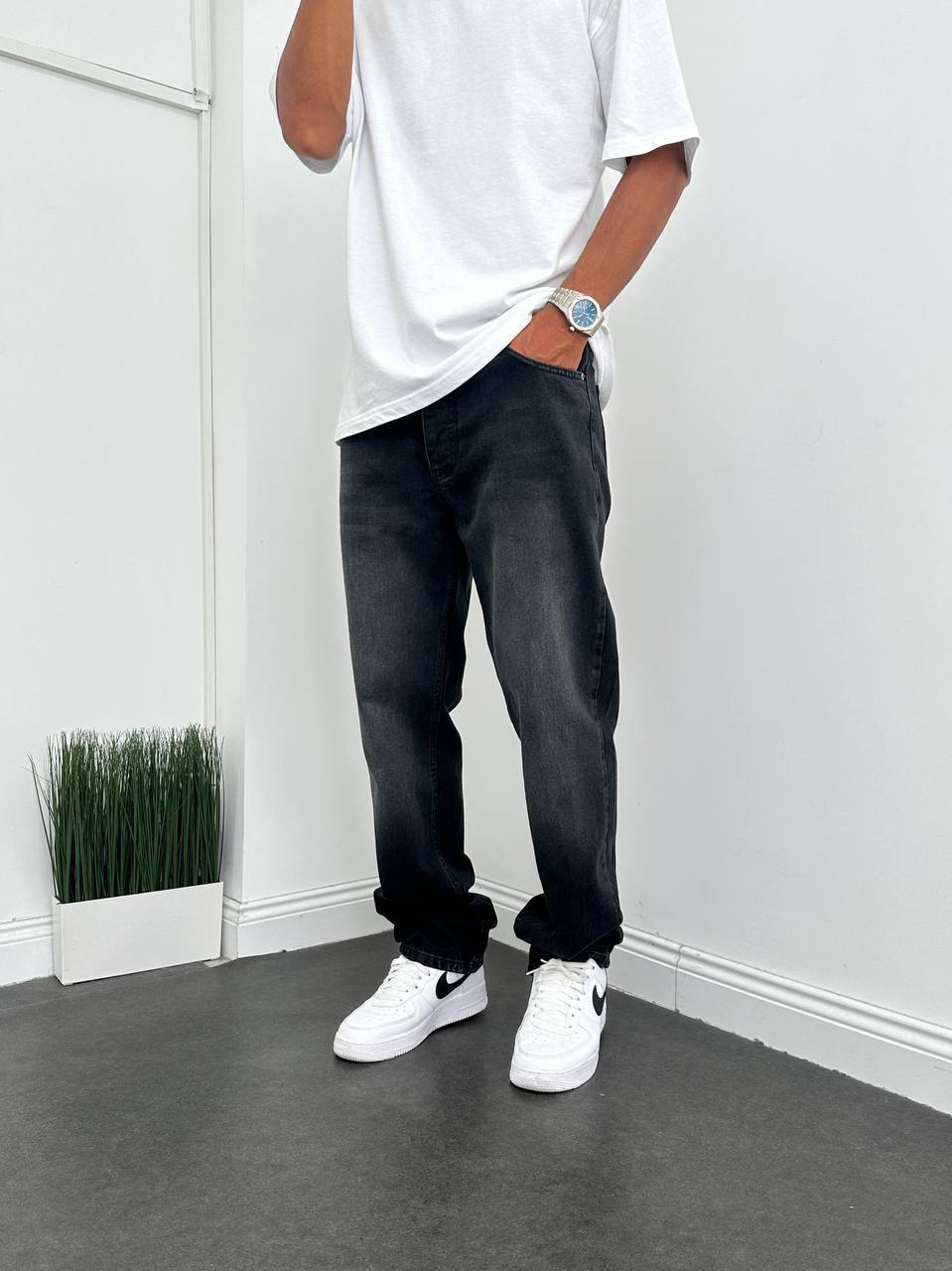Siyah Eskitme Baggy Pantolon BM-6160 - Bymesman