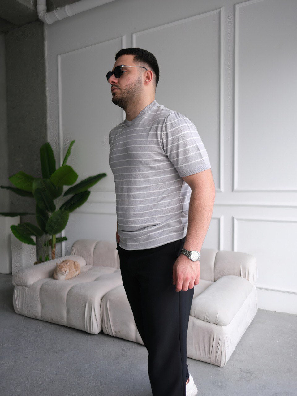 Bisiklet Yaka Cizgi Örme Triko BM-0129 - Bymesman