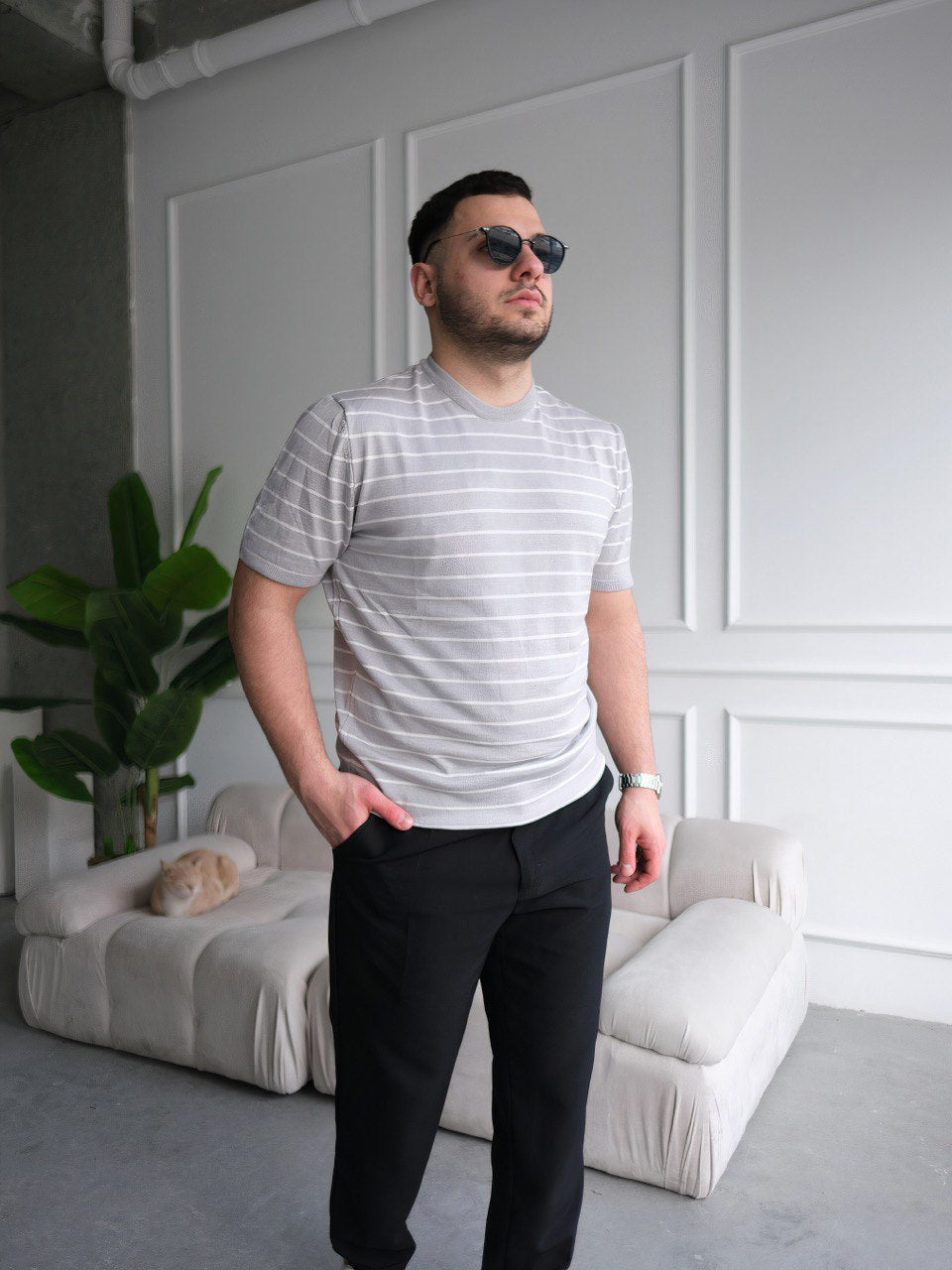 Bisiklet Yaka Cizgi Örme Triko BM-0129 - Bymesman