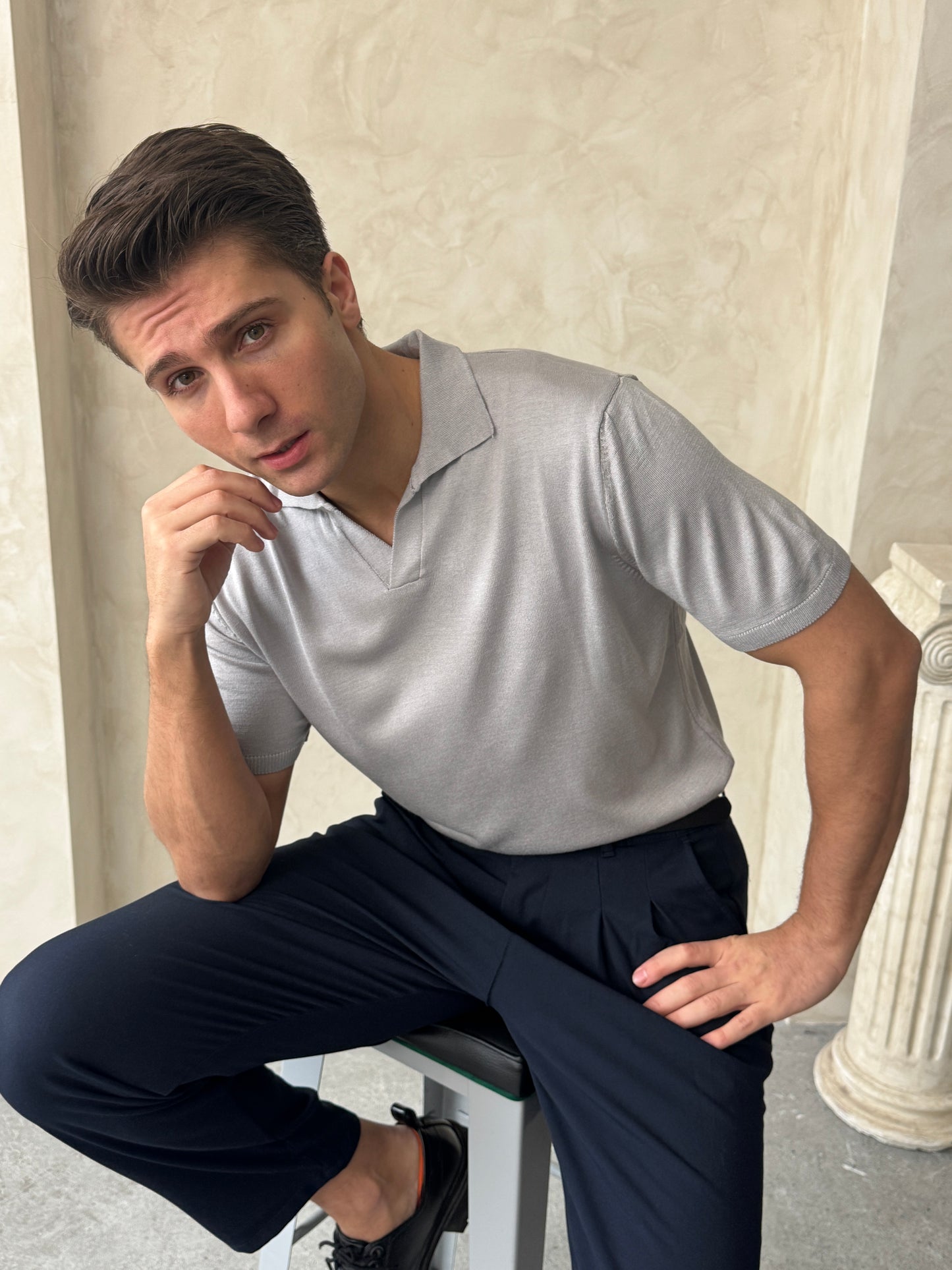 Old Money Basic V Yaka Örme T-Shirt BM3221 - Bymesman