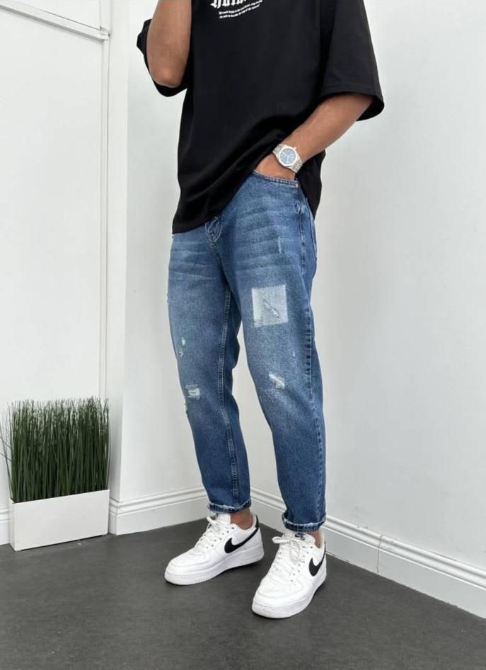 Mavi Desenli Boyfriend Pantolon BM-4167 - Bymesman