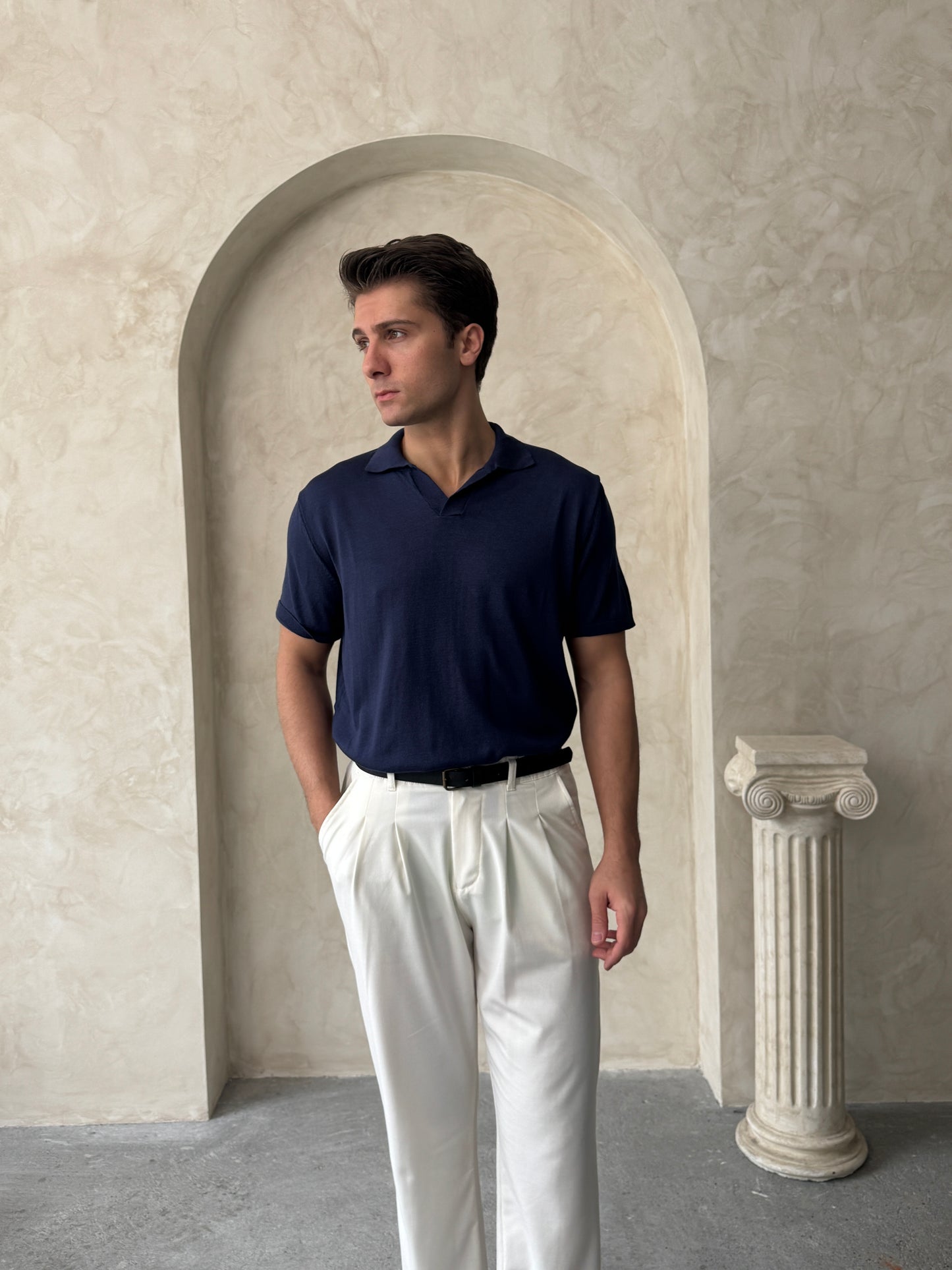 Old Money Basic V Yaka Örme T-Shirt BM3221 - Bymesman
