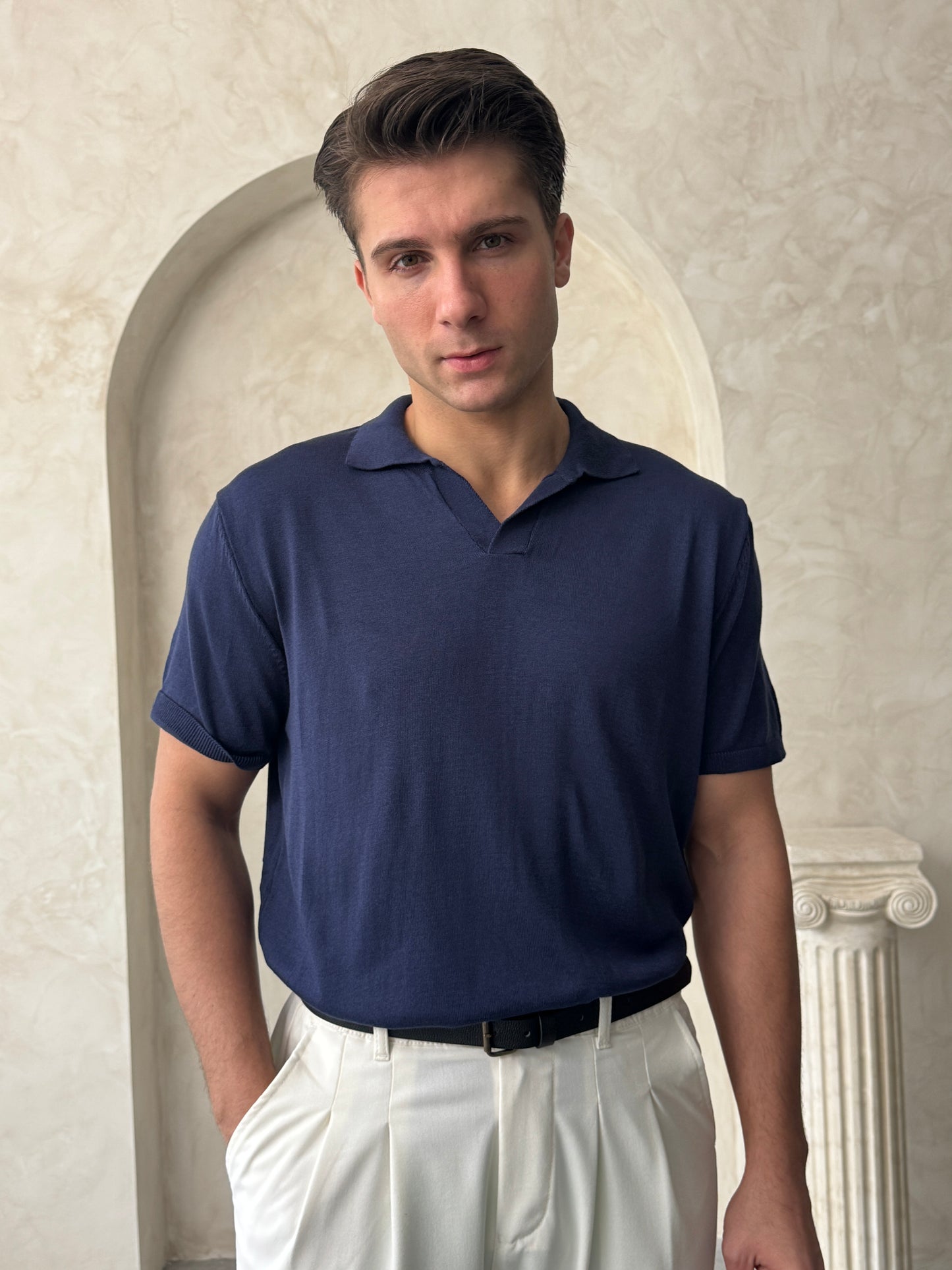 Old Money Basic V Yaka Örme T-Shirt BM3221 - Bymesman