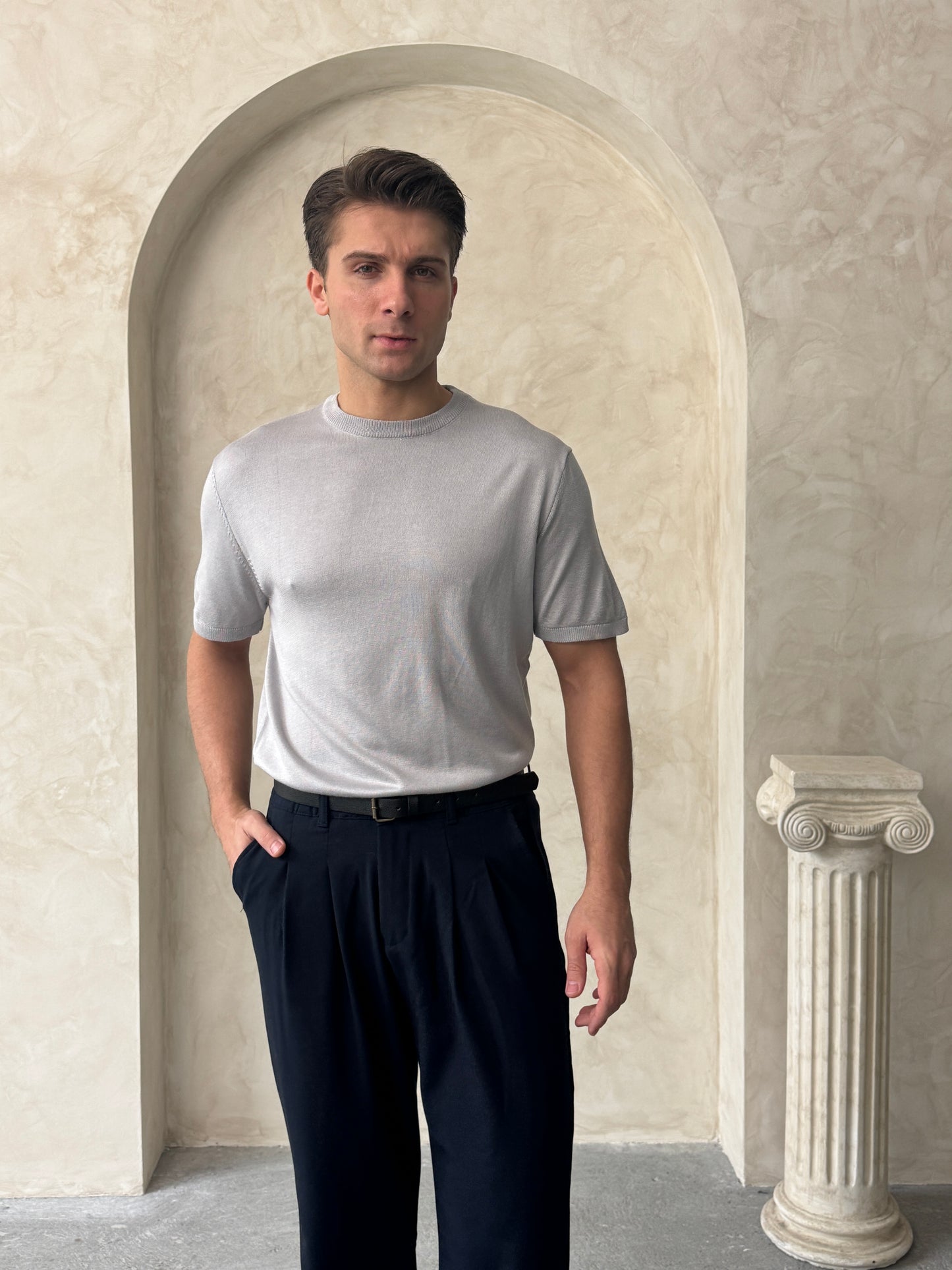 Old Money Basic Bisiklet Yaka Örme T-Shirt BM2861 - Bymesman