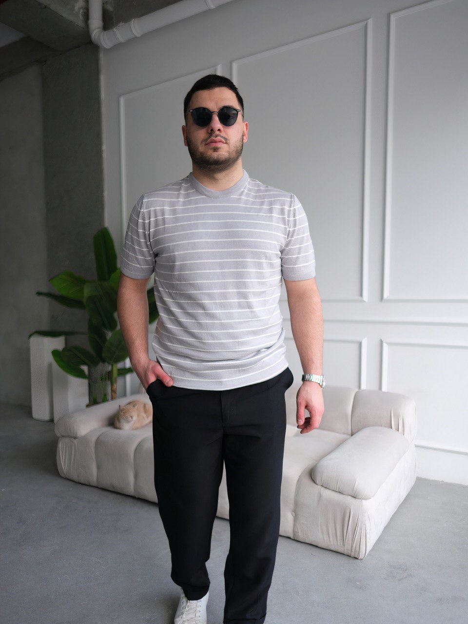 Bisiklet Yaka Cizgi Örme Triko BM-0129 - Bymesman