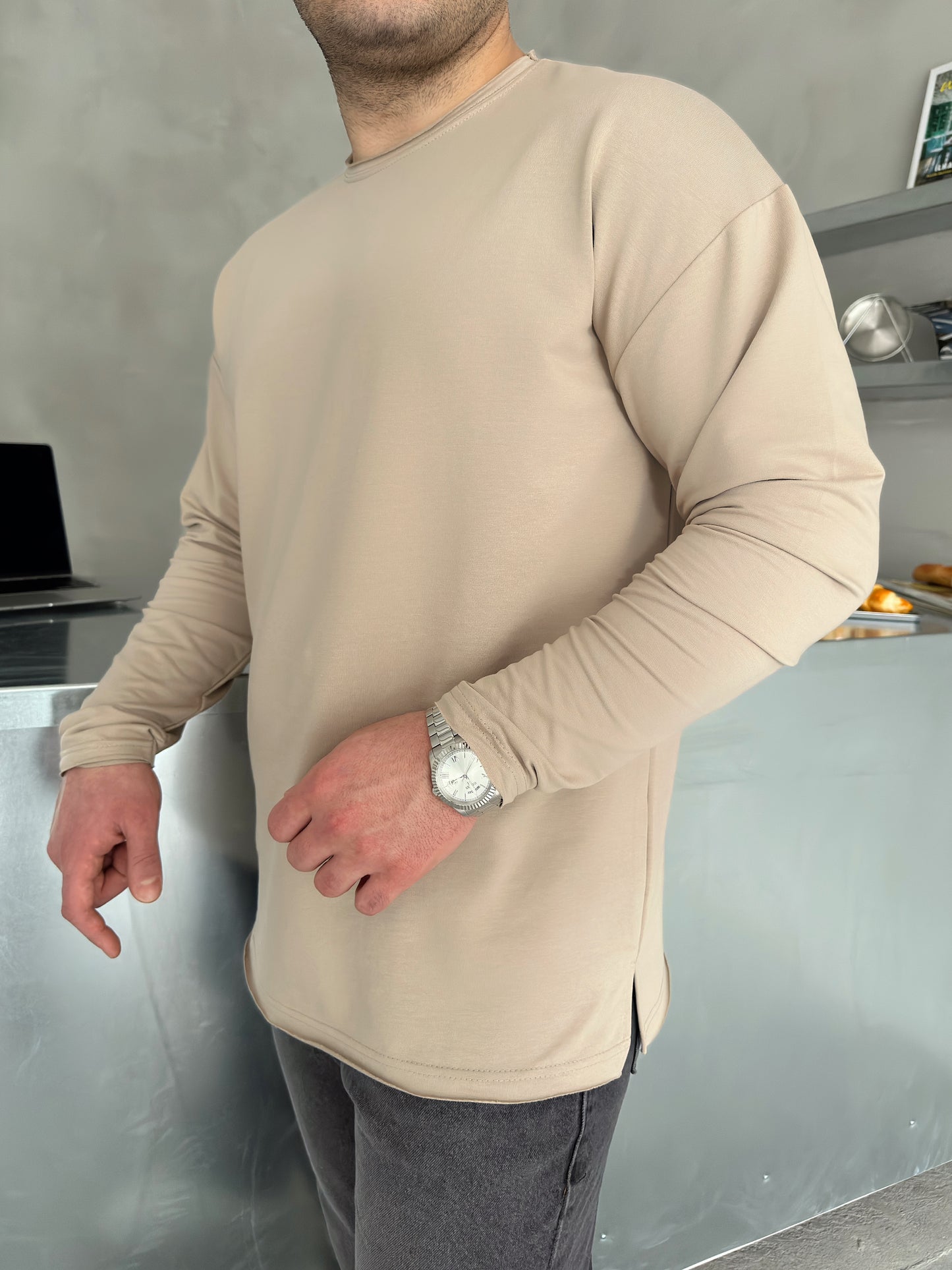 Krem Basic Sweatshirt BM-6401 - Bymesman