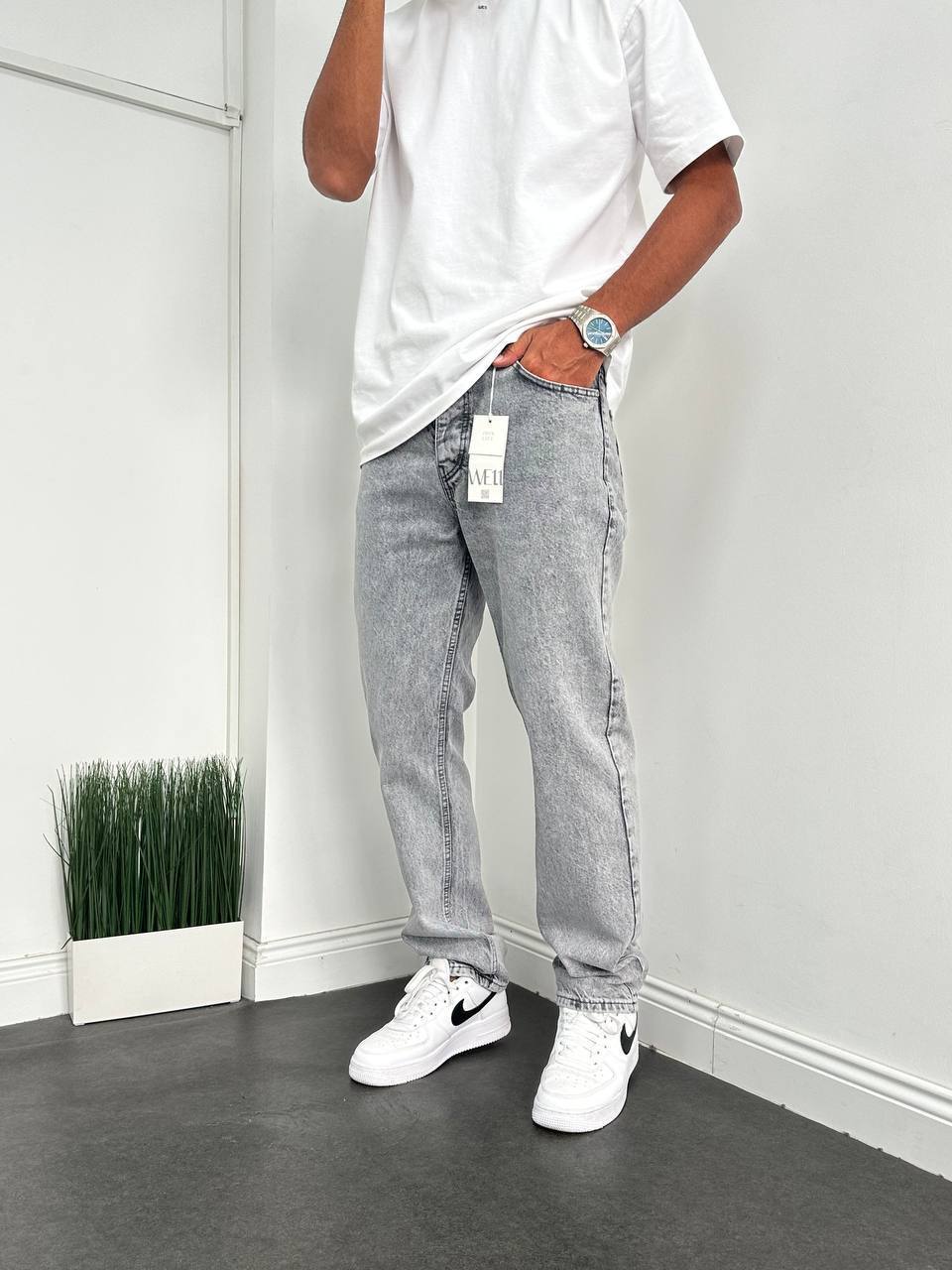 Yıkamalı Gri Baggy Pantalon BM-6091