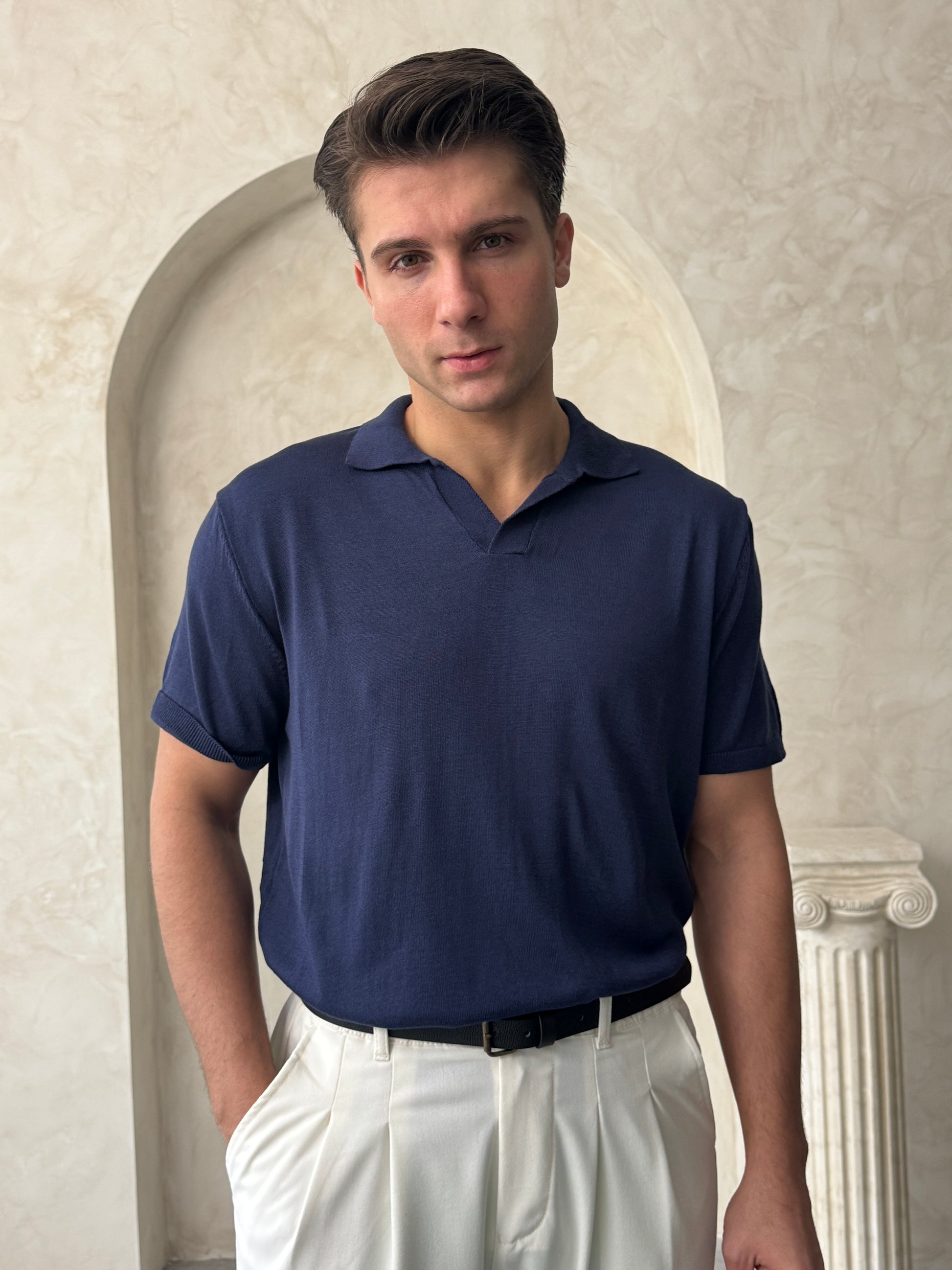 Old Money Basic V Yaka Örme    T-Shirt  BM3221 - Bymesman
