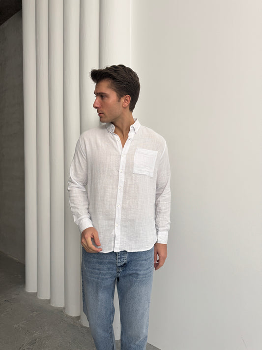 Yarım Oversize Cepli Keten Gömlek BM1005 - Bymesman